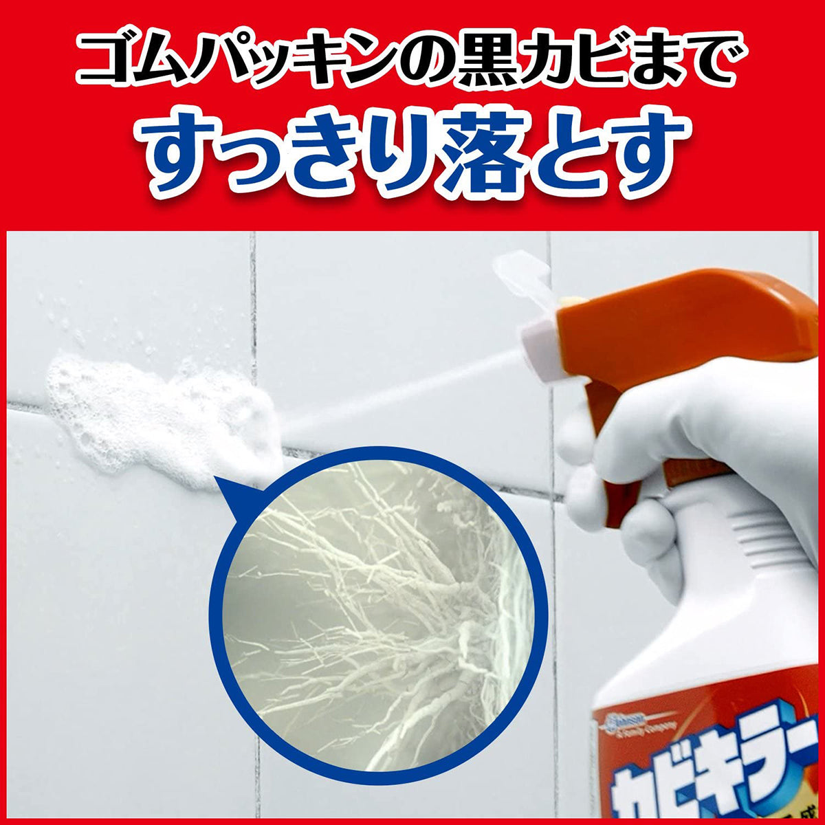 ゴムパッキンの黒カビまですっきり落とす