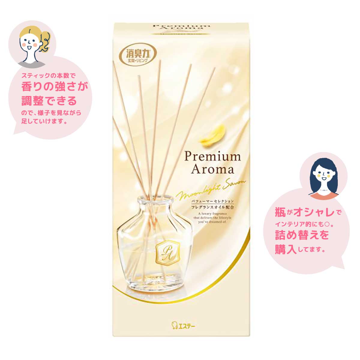 玄関・リビング用 消臭力 Premium Aroma Stick ムーンライトシャボン 本体 コメント付き