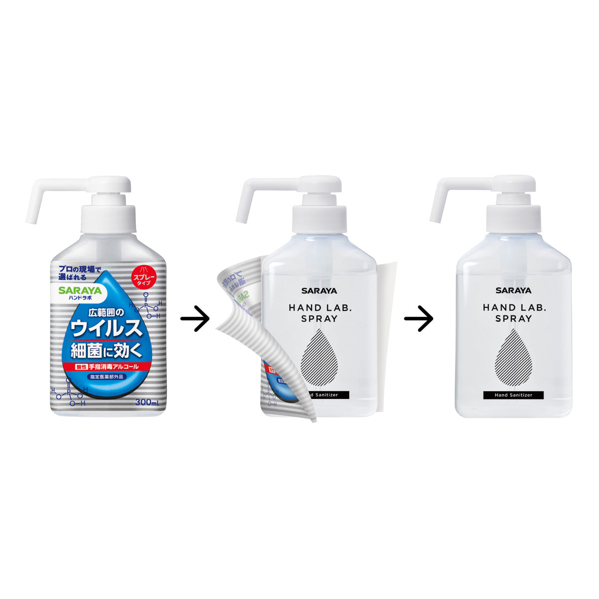 ハンドラボ 手指消毒 スプレーVH 300mL ラベルを剥がすとデザインが変わる