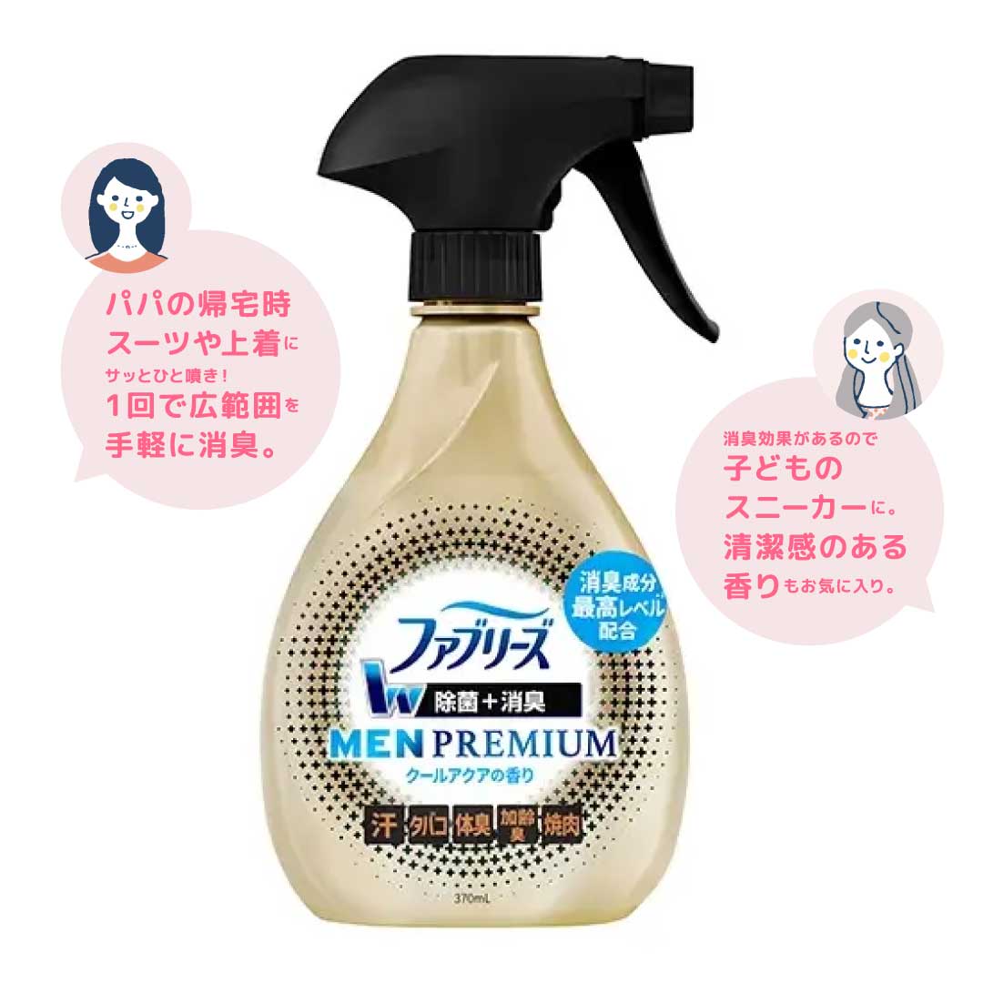 ファブリーズ W除菌+消臭 プレミアムメン クールアクアの香り コメント付き